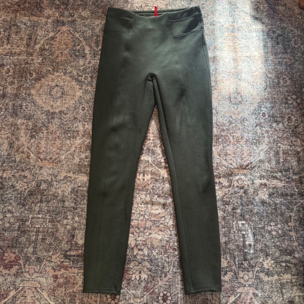 Spanx Faux Suede High Rise Leggings Olive Green Medium Slimming Pants